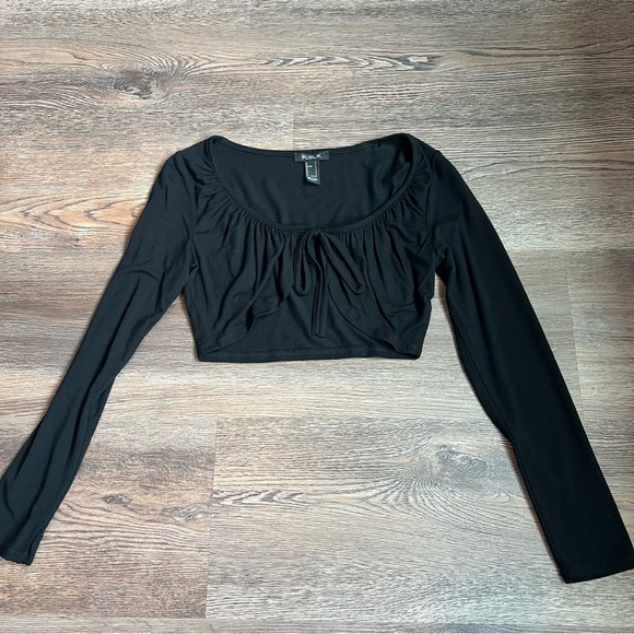 Publik Tops - Publik Black Ruched Tie Front Blouse cropped